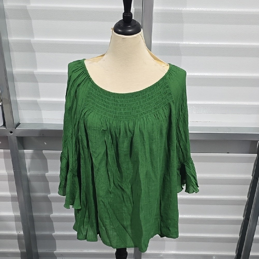 Cato Green Flutter Sleeve Blouse with Relaxed Fit.